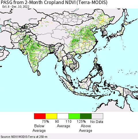 Asia PASG from 2-Month Cropland NDVI (Terra-MODIS) Thematic Map For 12/3/2022 - 12/10/2022