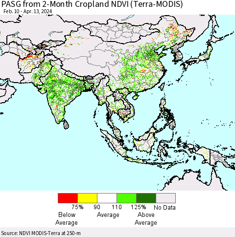 Asia PASG from 2-Month Cropland NDVI (Terra-MODIS) Thematic Map For 4/6/2024 - 4/13/2024