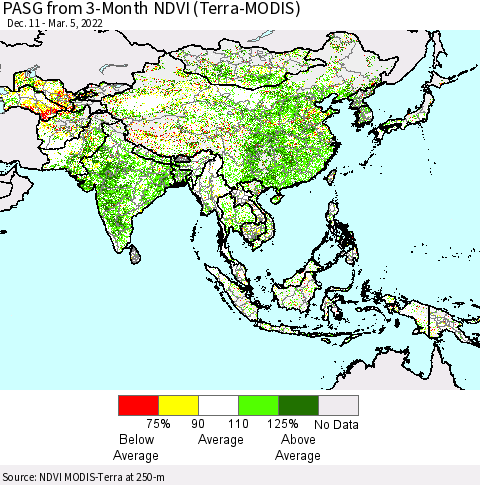 Asia PASG from 3-Month NDVI (Terra-MODIS) Thematic Map For 2/26/2022 - 3/5/2022