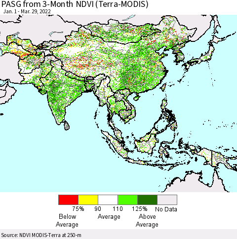 Asia PASG from 3-Month NDVI (Terra-MODIS) Thematic Map For 3/22/2022 - 3/29/2022