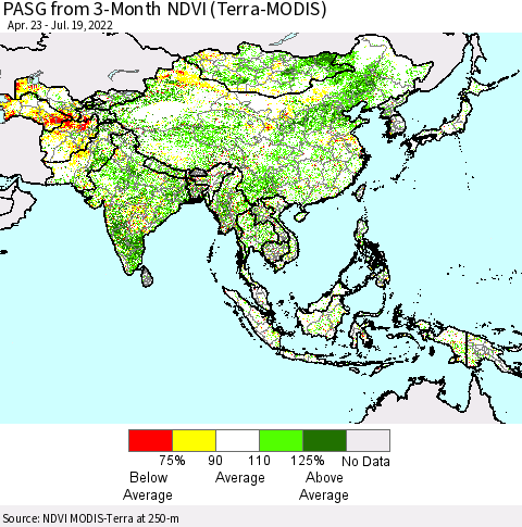 Asia PASG from 3-Month NDVI (Terra-MODIS) Thematic Map For 7/12/2022 - 7/19/2022