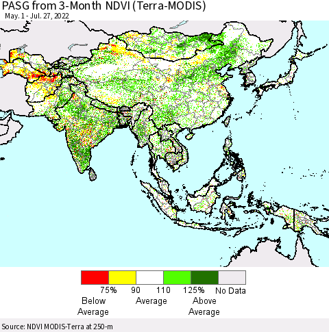 Asia PASG from 3-Month NDVI (Terra-MODIS) Thematic Map For 7/20/2022 - 7/27/2022