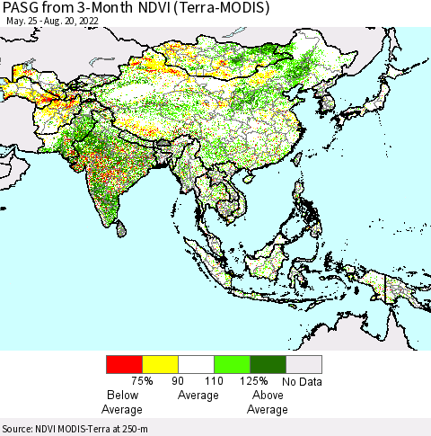 Asia PASG from 3-Month NDVI (Terra-MODIS) Thematic Map For 8/13/2022 - 8/20/2022