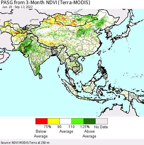 Asia PASG from 3-Month NDVI (Terra-MODIS) Thematic Map For 9/6/2022 - 9/13/2022