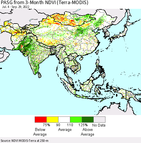 Asia PASG from 3-Month NDVI (Terra-MODIS) Thematic Map For 9/22/2022 - 9/29/2022