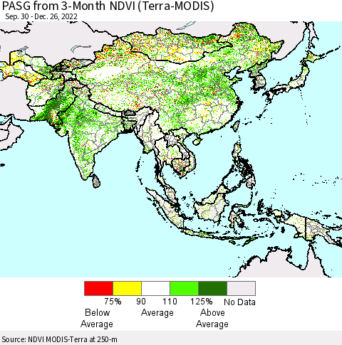 Asia PASG from 3-Month NDVI (Terra-MODIS) Thematic Map For 12/19/2022 - 12/26/2022