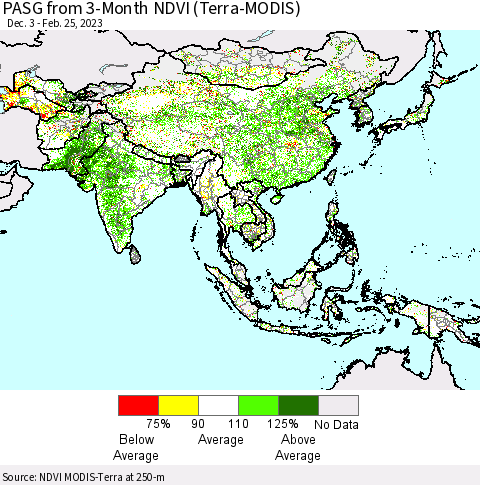 Asia PASG from 3-Month NDVI (Terra-MODIS) Thematic Map For 2/18/2023 - 2/25/2023