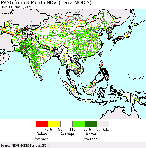 Asia PASG from 3-Month NDVI (Terra-MODIS) Thematic Map For 2/26/2023 - 3/5/2023