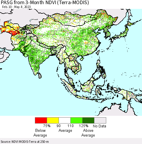 Asia PASG from 3-Month NDVI (Terra-MODIS) Thematic Map For 5/1/2023 - 5/8/2023