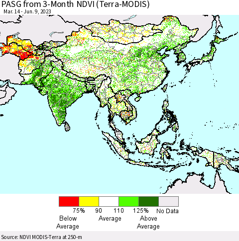 Asia PASG from 3-Month NDVI (Terra-MODIS) Thematic Map For 6/2/2023 - 6/9/2023