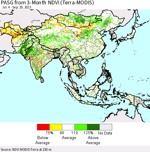 Asia PASG from 3-Month NDVI (Terra-MODIS) Thematic Map For 9/22/2023 - 9/29/2023
