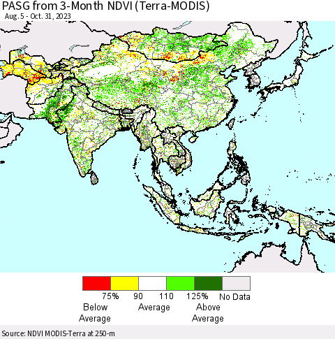 Asia PASG from 3-Month NDVI (Terra-MODIS) Thematic Map For 10/24/2023 - 10/31/2023