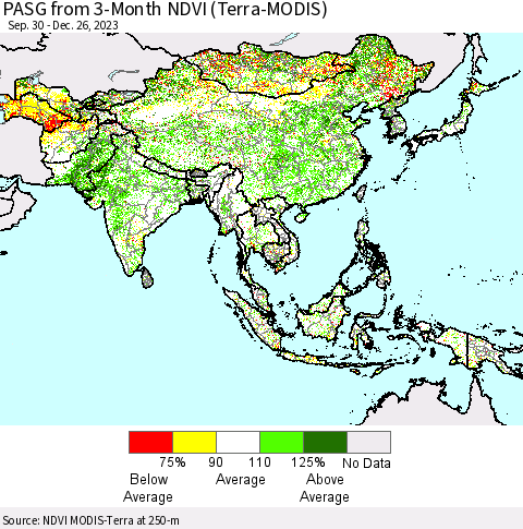 Asia PASG from 3-Month NDVI (Terra-MODIS) Thematic Map For 12/19/2023 - 12/26/2023
