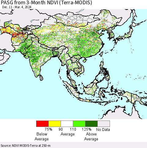 Asia PASG from 3-Month NDVI (Terra-MODIS) Thematic Map For 2/26/2024 - 3/4/2024