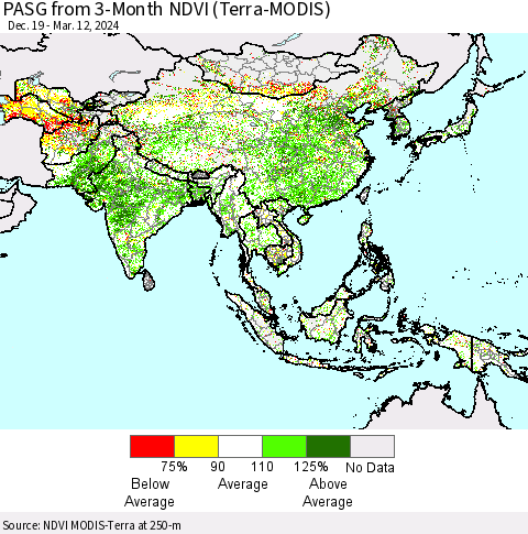 Asia PASG from 3-Month NDVI (Terra-MODIS) Thematic Map For 3/5/2024 - 3/12/2024