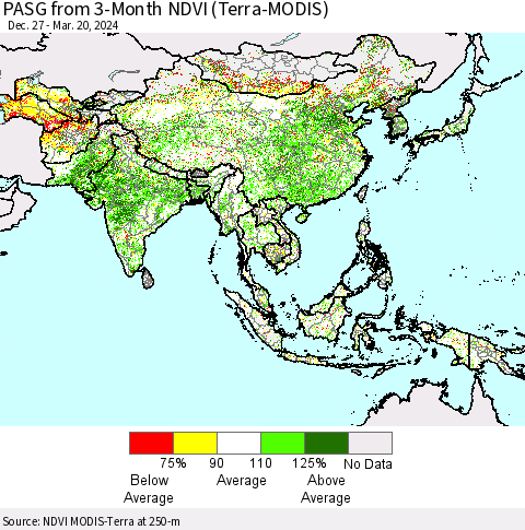 Asia PASG from 3-Month NDVI (Terra-MODIS) Thematic Map For 3/13/2024 - 3/20/2024