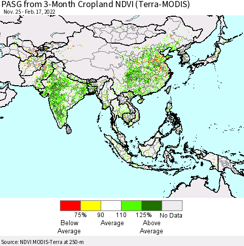 Asia PASG from 3-Month Cropland NDVI (Terra-MODIS) Thematic Map For 2/10/2022 - 2/17/2022
