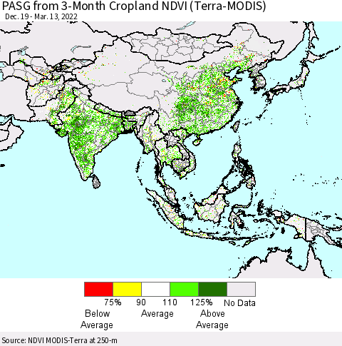 Asia PASG from 3-Month Cropland NDVI (Terra-MODIS) Thematic Map For 3/6/2022 - 3/13/2022