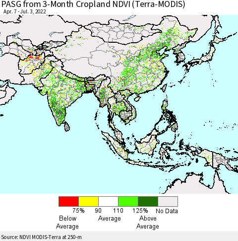 Asia PASG from 3-Month Cropland NDVI (Terra-MODIS) Thematic Map For 6/26/2022 - 7/3/2022