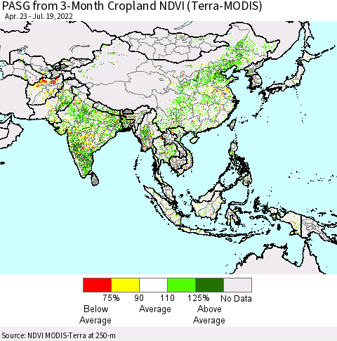 Asia PASG from 3-Month Cropland NDVI (Terra-MODIS) Thematic Map For 7/12/2022 - 7/19/2022