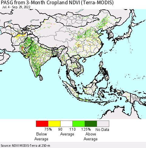 Asia PASG from 3-Month Cropland NDVI (Terra-MODIS) Thematic Map For 9/22/2022 - 9/29/2022
