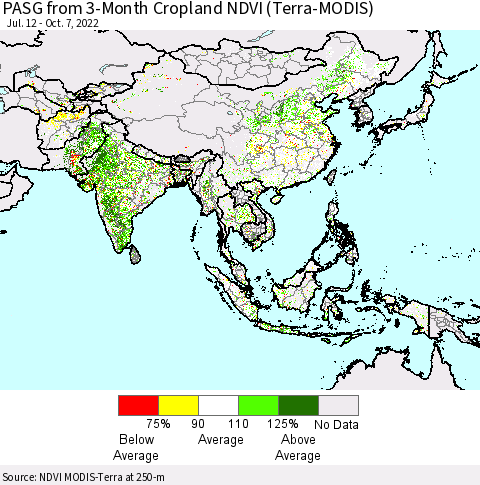 Asia PASG from 3-Month Cropland NDVI (Terra-MODIS) Thematic Map For 9/30/2022 - 10/7/2022