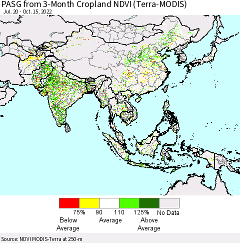 Asia PASG from 3-Month Cropland NDVI (Terra-MODIS) Thematic Map For 10/8/2022 - 10/15/2022
