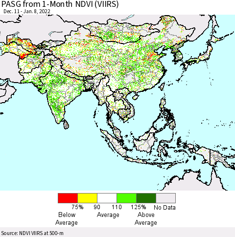 Asia PASG from 1-Month NDVI (VIIRS) Thematic Map For 1/1/2022 - 1/8/2022