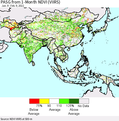 Asia PASG from 1-Month NDVI (VIIRS) Thematic Map For 2/2/2022 - 2/9/2022