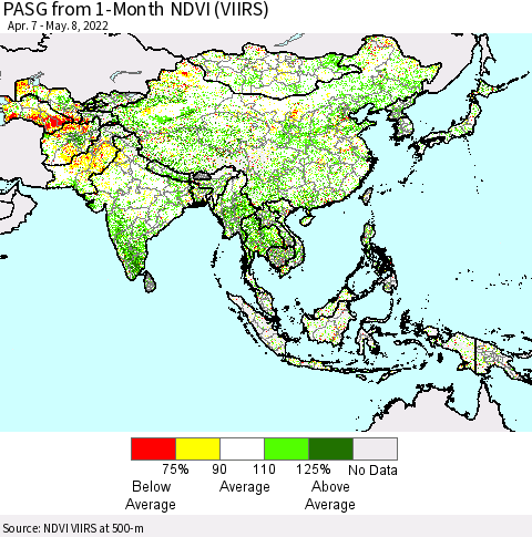 Asia PASG from 1-Month NDVI (VIIRS) Thematic Map For 5/1/2022 - 5/8/2022