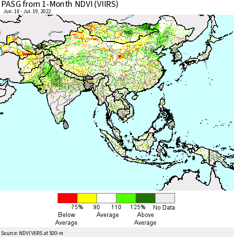 Asia PASG from 1-Month NDVI (VIIRS) Thematic Map For 7/12/2022 - 7/19/2022