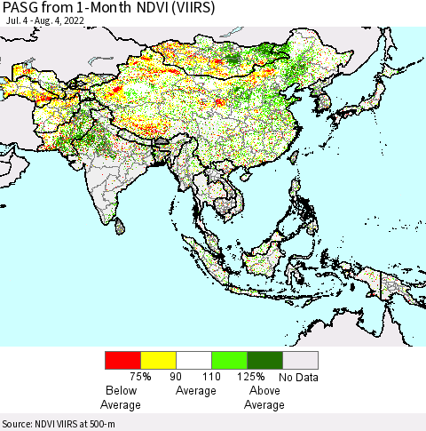 Asia PASG from 1-Month NDVI (VIIRS) Thematic Map For 7/28/2022 - 8/4/2022
