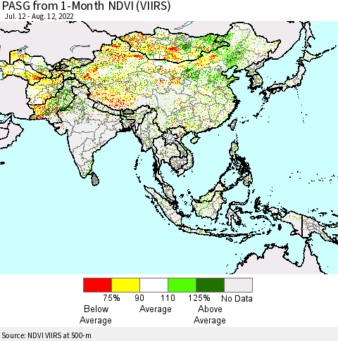 Asia PASG from 1-Month NDVI (VIIRS) Thematic Map For 8/5/2022 - 8/12/2022