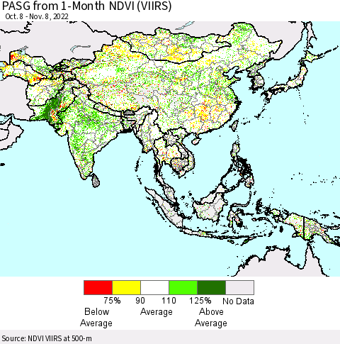 Asia PASG from 1-Month NDVI (VIIRS) Thematic Map For 11/1/2022 - 11/8/2022