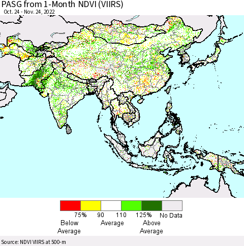 Asia PASG from 1-Month NDVI (VIIRS) Thematic Map For 11/17/2022 - 11/24/2022