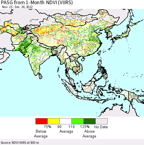 Asia PASG from 1-Month NDVI (VIIRS) Thematic Map For 12/19/2022 - 12/26/2022