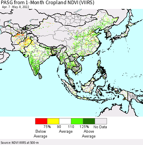 Asia PASG from 1-Month Cropland NDVI (VIIRS) Thematic Map For 5/1/2022 - 5/8/2022