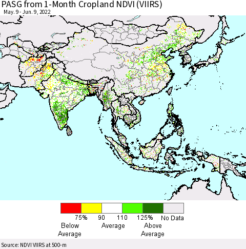 Asia PASG from 1-Month Cropland NDVI (VIIRS) Thematic Map For 6/2/2022 - 6/9/2022