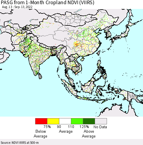 Asia PASG from 1-Month Cropland NDVI (VIIRS) Thematic Map For 9/6/2022 - 9/13/2022