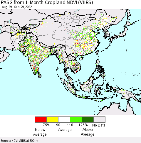 Asia PASG from 1-Month Cropland NDVI (VIIRS) Thematic Map For 9/22/2022 - 9/29/2022