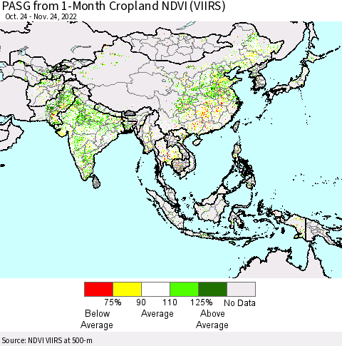 Asia PASG from 1-Month Cropland NDVI (VIIRS) Thematic Map For 11/17/2022 - 11/24/2022