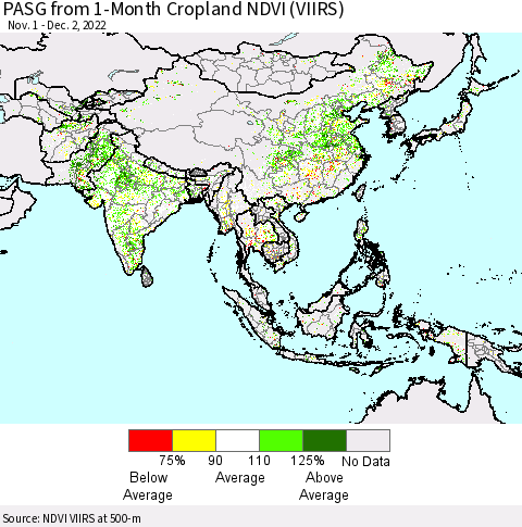 Asia PASG from 1-Month Cropland NDVI (VIIRS) Thematic Map For 11/25/2022 - 12/2/2022