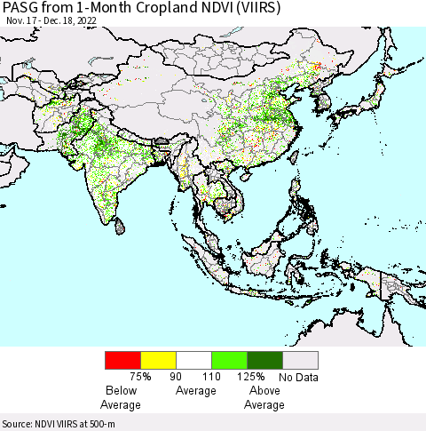 Asia PASG from 1-Month Cropland NDVI (VIIRS) Thematic Map For 12/11/2022 - 12/18/2022