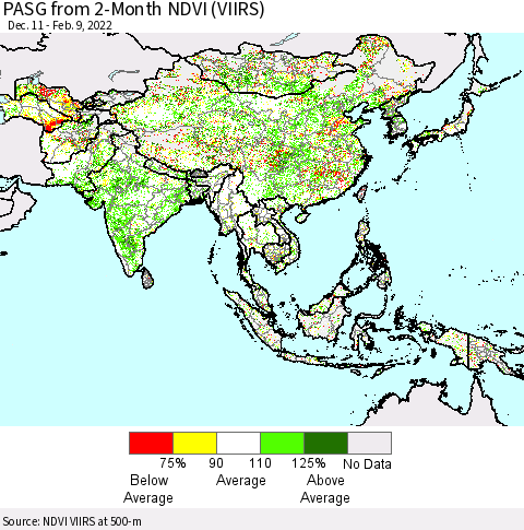 Asia PASG from 2-Month NDVI (VIIRS) Thematic Map For 2/2/2022 - 2/9/2022