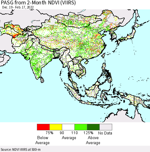 Asia PASG from 2-Month NDVI (VIIRS) Thematic Map For 2/10/2022 - 2/17/2022