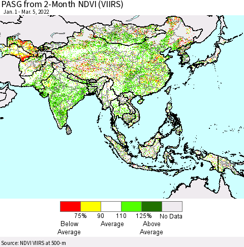Asia PASG from 2-Month NDVI (VIIRS) Thematic Map For 2/26/2022 - 3/5/2022