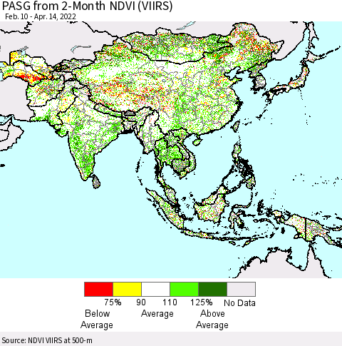Asia PASG from 2-Month NDVI (VIIRS) Thematic Map For 4/7/2022 - 4/14/2022