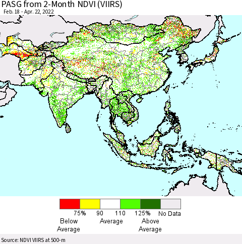 Asia PASG from 2-Month NDVI (VIIRS) Thematic Map For 4/15/2022 - 4/22/2022