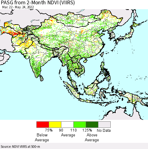 Asia PASG from 2-Month NDVI (VIIRS) Thematic Map For 5/17/2022 - 5/24/2022