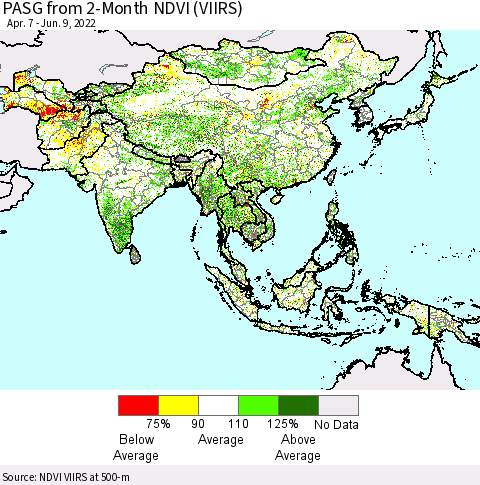 Asia PASG from 2-Month NDVI (VIIRS) Thematic Map For 6/2/2022 - 6/9/2022